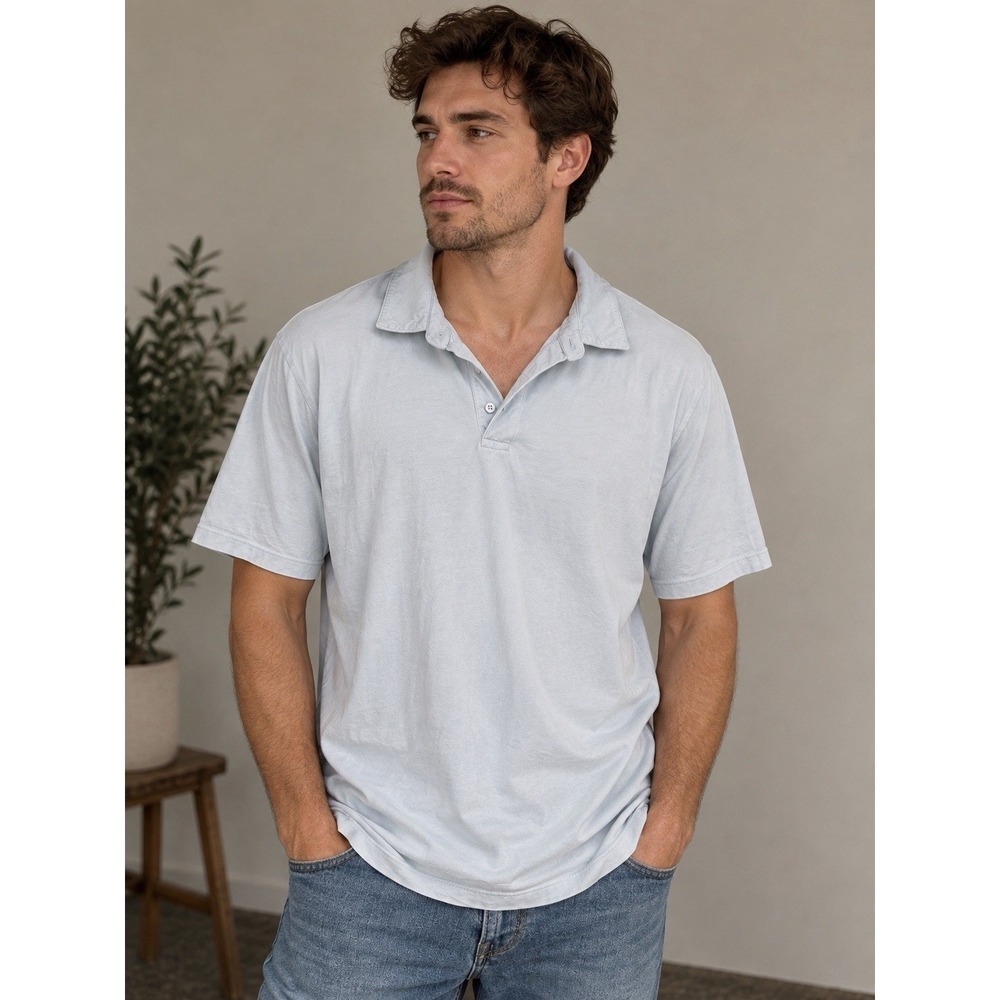 VINCE Garment Dye Cotton Polo Shirt Pale Blue XL 100% Cotton Polo Mens Shirt
